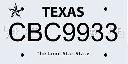 CBC9933 Texas License Plate