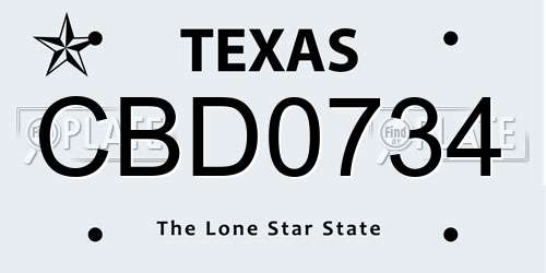CBD0734 Texas License Plate