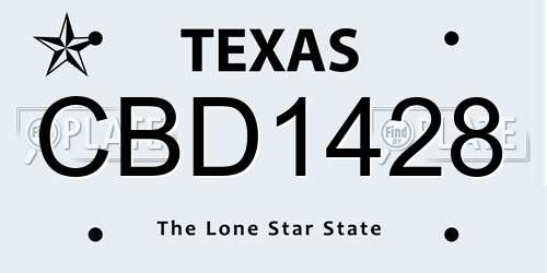 CBD1428 Texas License Plate