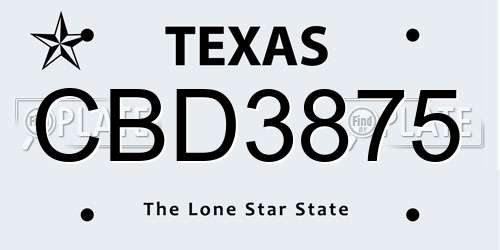 CBD3875 Texas License Plate