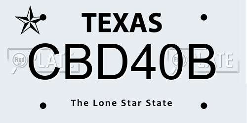 CBD40B Texas License Plate
