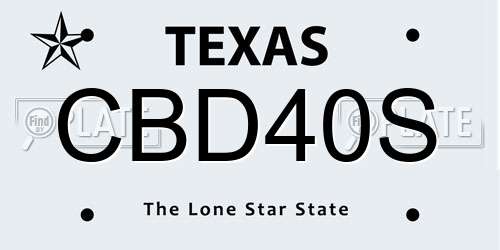 CBD40S Texas License Plate