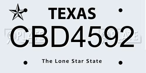 CBD4592 Texas License Plate