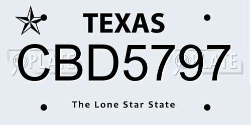 CBD5797 Texas License Plate