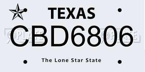 CBD6806 Texas License Plate