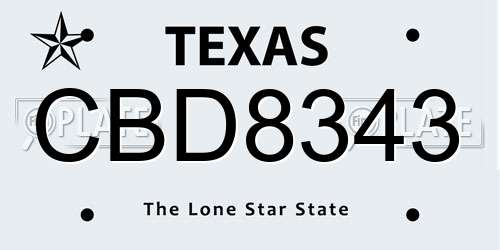 CBD8343 Texas License Plate
