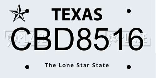 CBD8516 Texas License Plate