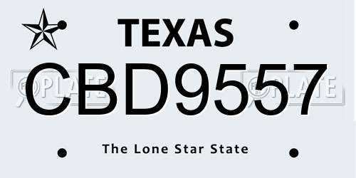 CBD9557 Texas License Plate