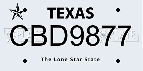 CBD9877 Texas License Plate