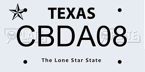 CBDA08 Texas License Plate