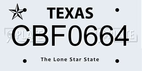 CBF0664 Texas License Plate