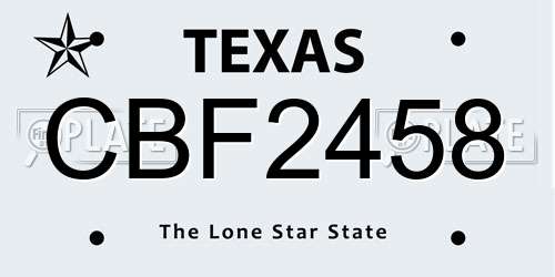 CBF2458 Texas License Plate