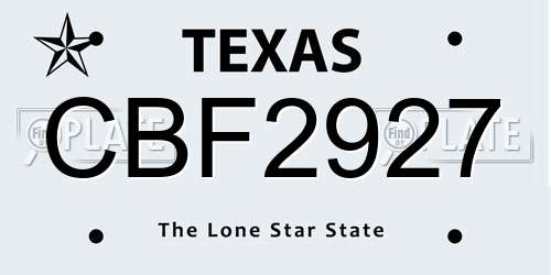 CBF2927 Texas License Plate
