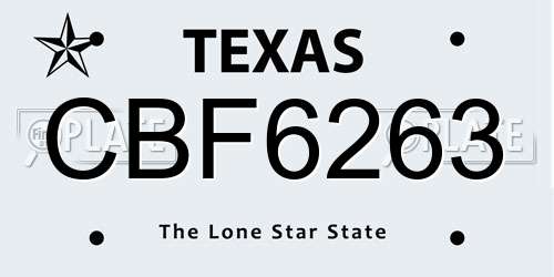 CBF6263 Texas License Plate