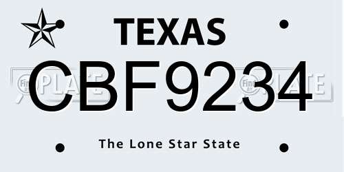CBF9234 Texas License Plate