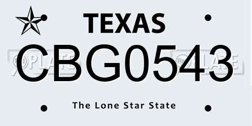 CBG0543 Texas License Plate