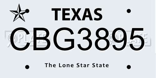 CBG3895 Texas License Plate