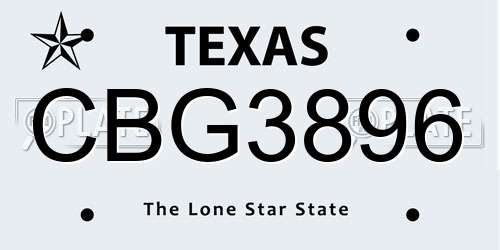 CBG3896 Texas License Plate