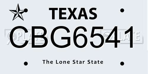 CBG6541 Texas License Plate