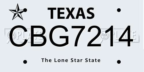 CBG7214 Texas License Plate