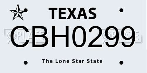 CBH0299 Texas License Plate