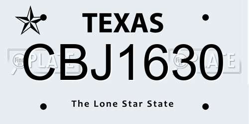 CBJ1630 Texas License Plate