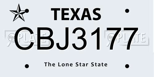 CBJ3177 Texas License Plate