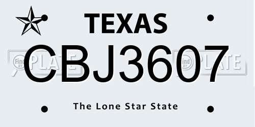 CBJ3607 Texas License Plate