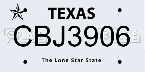 CBJ3906 Texas License Plate