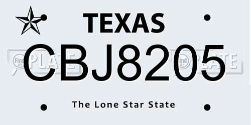 CBJ8205 Texas License Plate