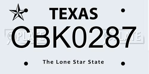 CBK0287 Texas License Plate