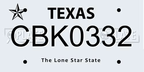 CBK0332 Texas License Plate