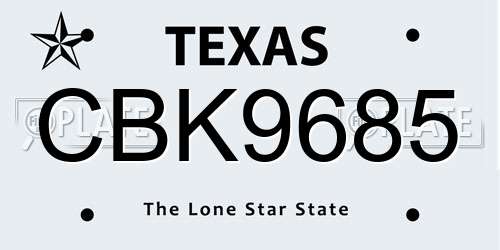 CBK9685 Texas License Plate