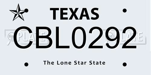 CBL0292 Texas License Plate