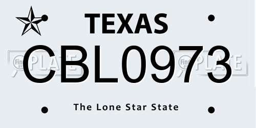 CBL0973 Texas License Plate