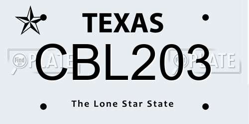 CBL203 Texas License Plate