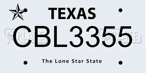 CBL3355 Texas License Plate