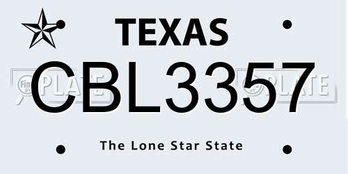 CBL3357 Texas License Plate