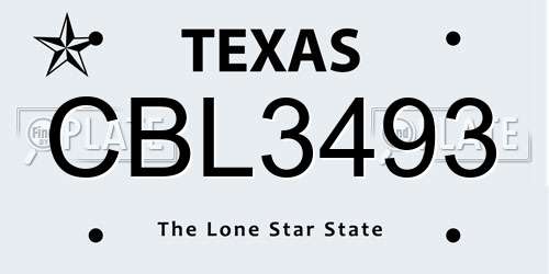 CBL3493 Texas License Plate