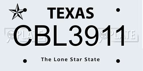 CBL3911 Texas License Plate