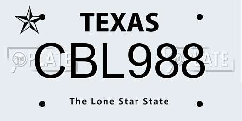 CBL988 Texas License Plate