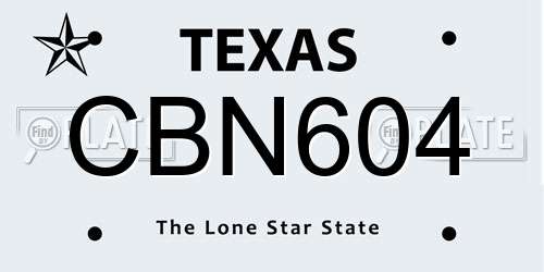 CBN604 Texas License Plate