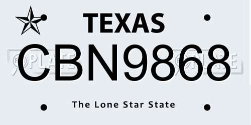 CBN9868 Texas License Plate
