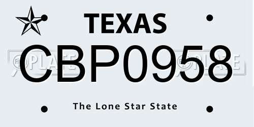 CBP0958 Texas License Plate