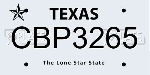 CBP3265 Texas License Plate