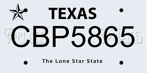 CBP5865 Texas License Plate
