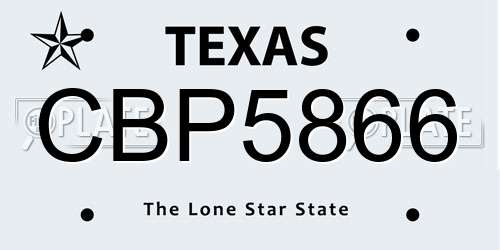 CBP5866 Texas License Plate