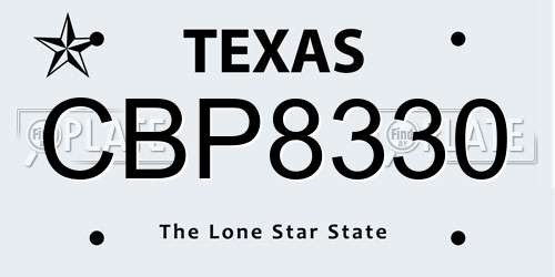 CBP8330 Texas License Plate