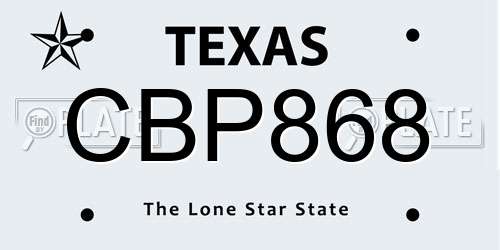 CBP868 Texas License Plate