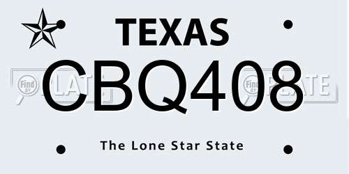 CBQ408 Texas License Plate